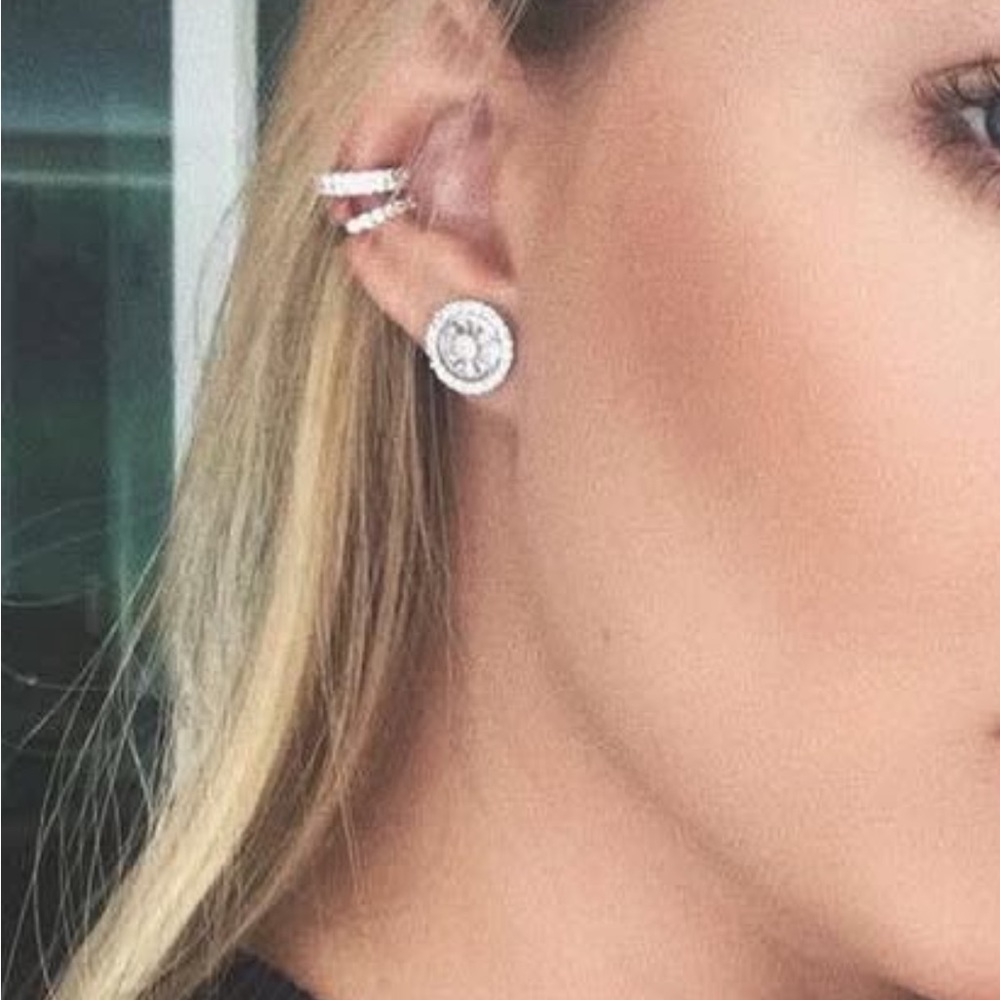 Silver Crystal Stud Earrings Classic Design